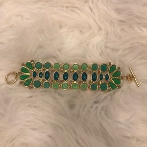 Gold and green stone toggle bracelet